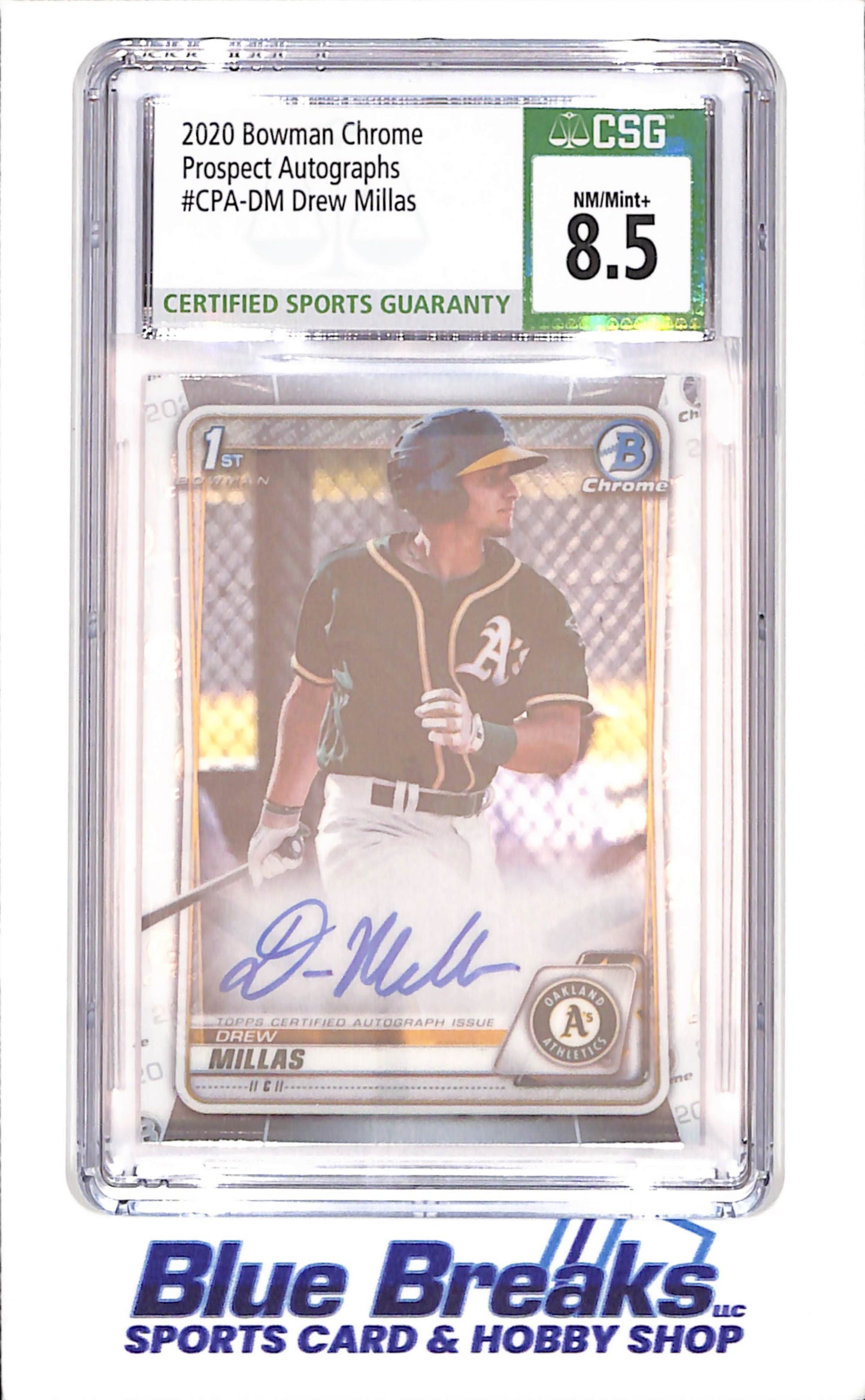 2020 Bowman Chrome - Drew Millas - 1st Bowman Prospect Autograph - CSG 8.5 - Oakland Athletics - Baseball - #CPA-DM