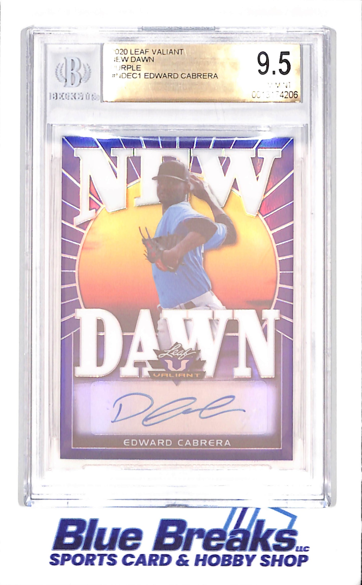 2020 Leaf Valiant - Edward Cabrera - New Dawn - Purple - Autograph - Beckett 9.5 - 5/25 - Miami Marlins - Baseball - #NDEC1