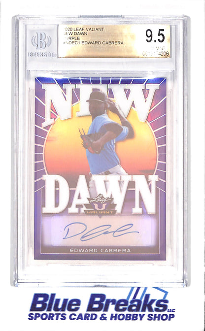 2020 Leaf Valiant - Edward Cabrera - New Dawn - Purple - Autograph - Beckett 9.5 - 5/25 - Miami Marlins - Baseball - #NDEC1