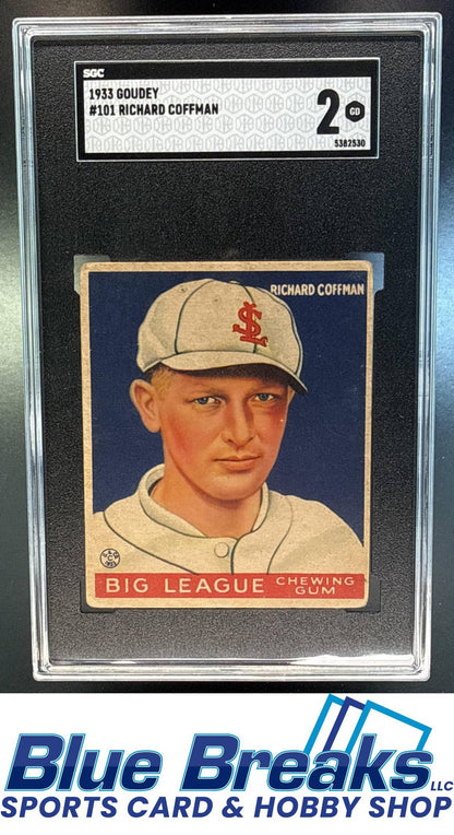 1933 Goudey R319 Richard Coffman Rookie #101 RC SGC 2 St. Louis Browns / Baltimore Orioles