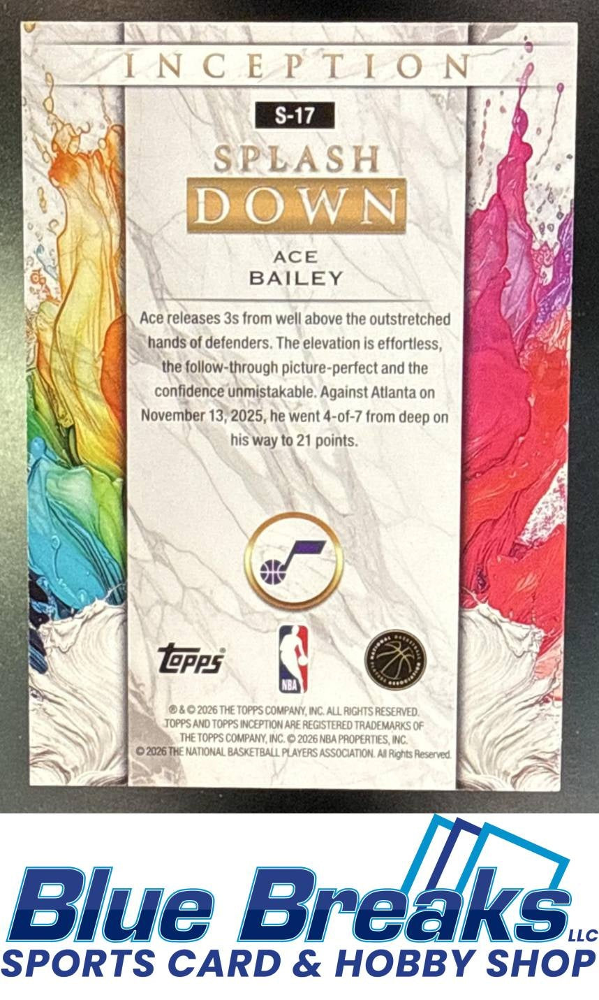 2025-26 Topps Inception Splashdown Ace Bailey RC #S-17 Utah Jazz