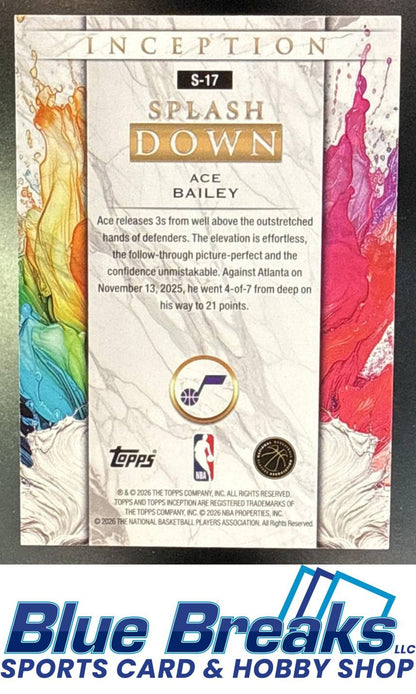 2025-26 Topps Inception Splashdown Ace Bailey RC #S-17 Utah Jazz