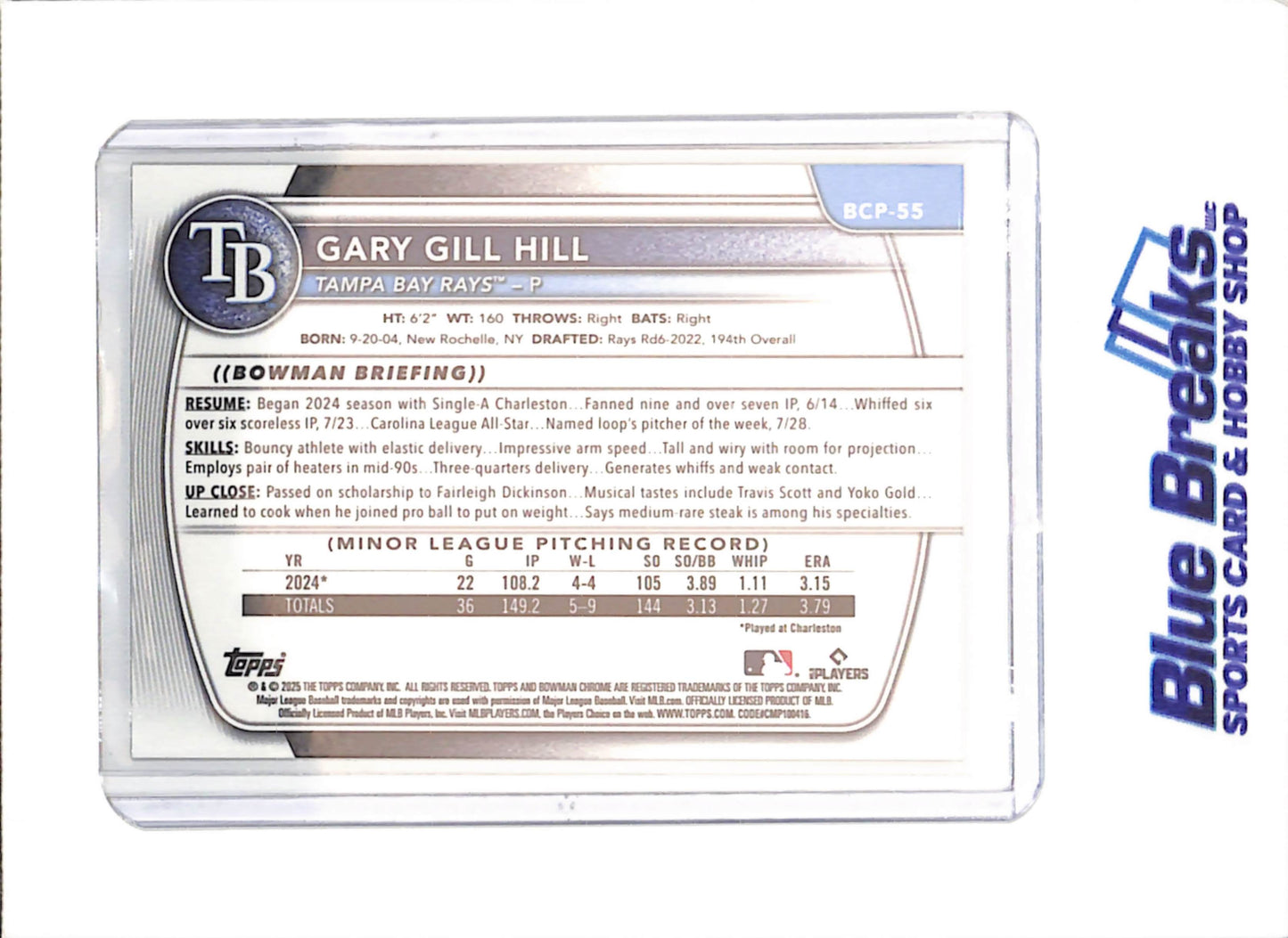 2025 Bowman Chrome - Gary Gill Hill - Gold Shimmer - 1st Bowman - 17/50 - Tampa Bay Rays - Baseball - #BCP-55