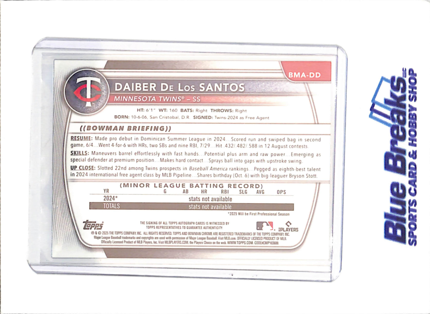 2025 Bowman Chrome - Daiber De Los Santos - Mojo Autograph - Minnesota Twins - Baseball - #BMA-DD