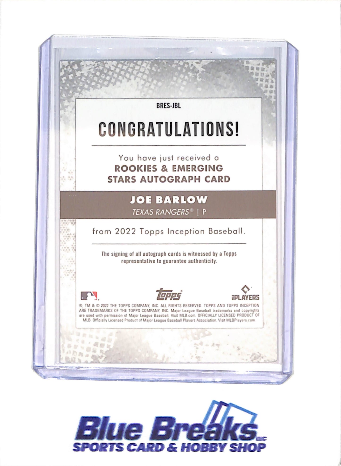 2022 Topps Inception - Joe Barlow - RC - Autograph - 117/125 - Green - Texas Rangers - Baseball - #BRES-JBL