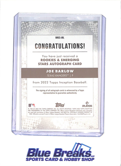 2022 Topps Inception - Joe Barlow - RC - Autograph - 117/125 - Green - Texas Rangers - Baseball - #BRES-JBL