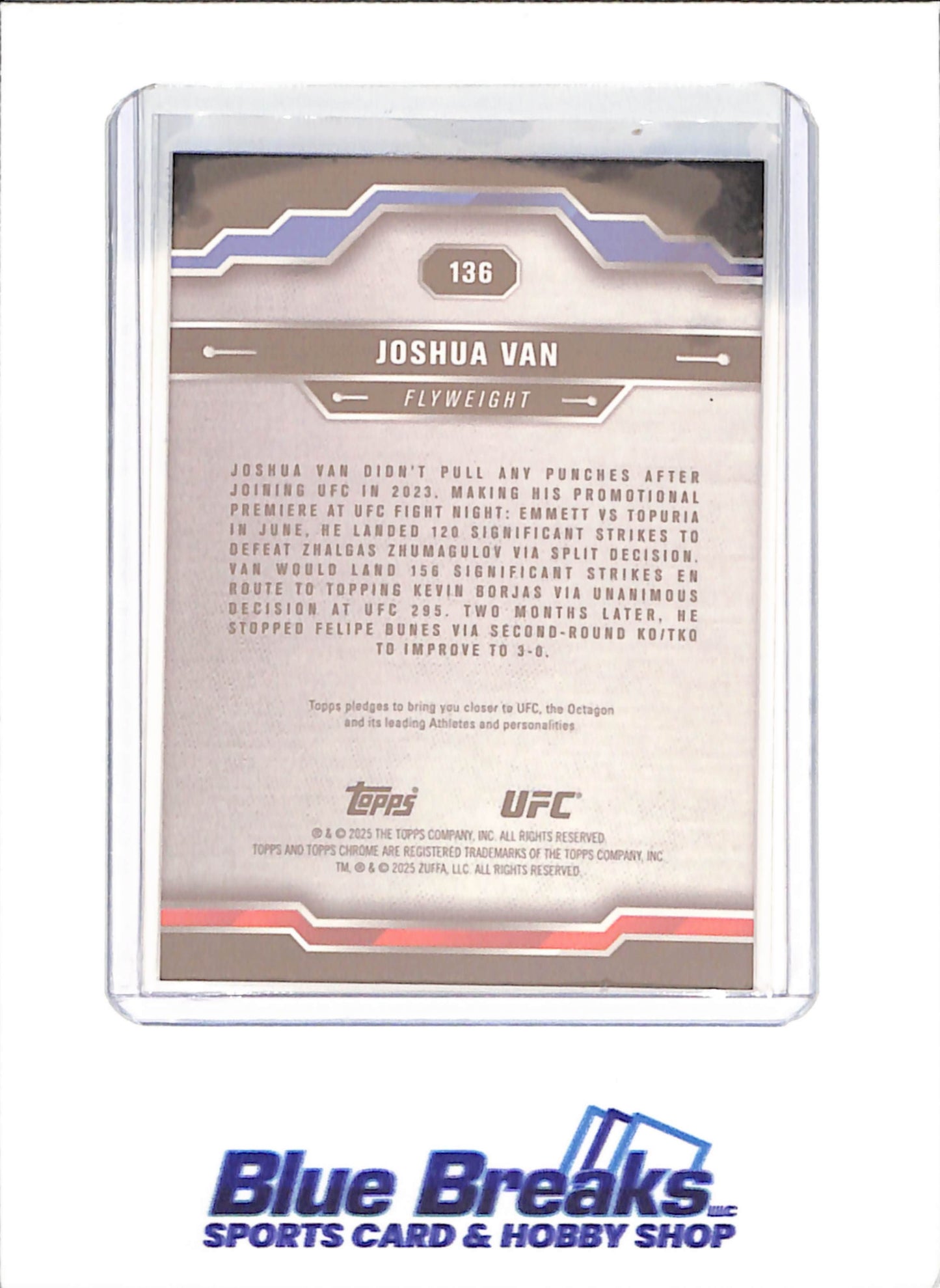 2025 Topps Chrome Sapphire - Joshua Van - RC - Flyweight - UFC - #136