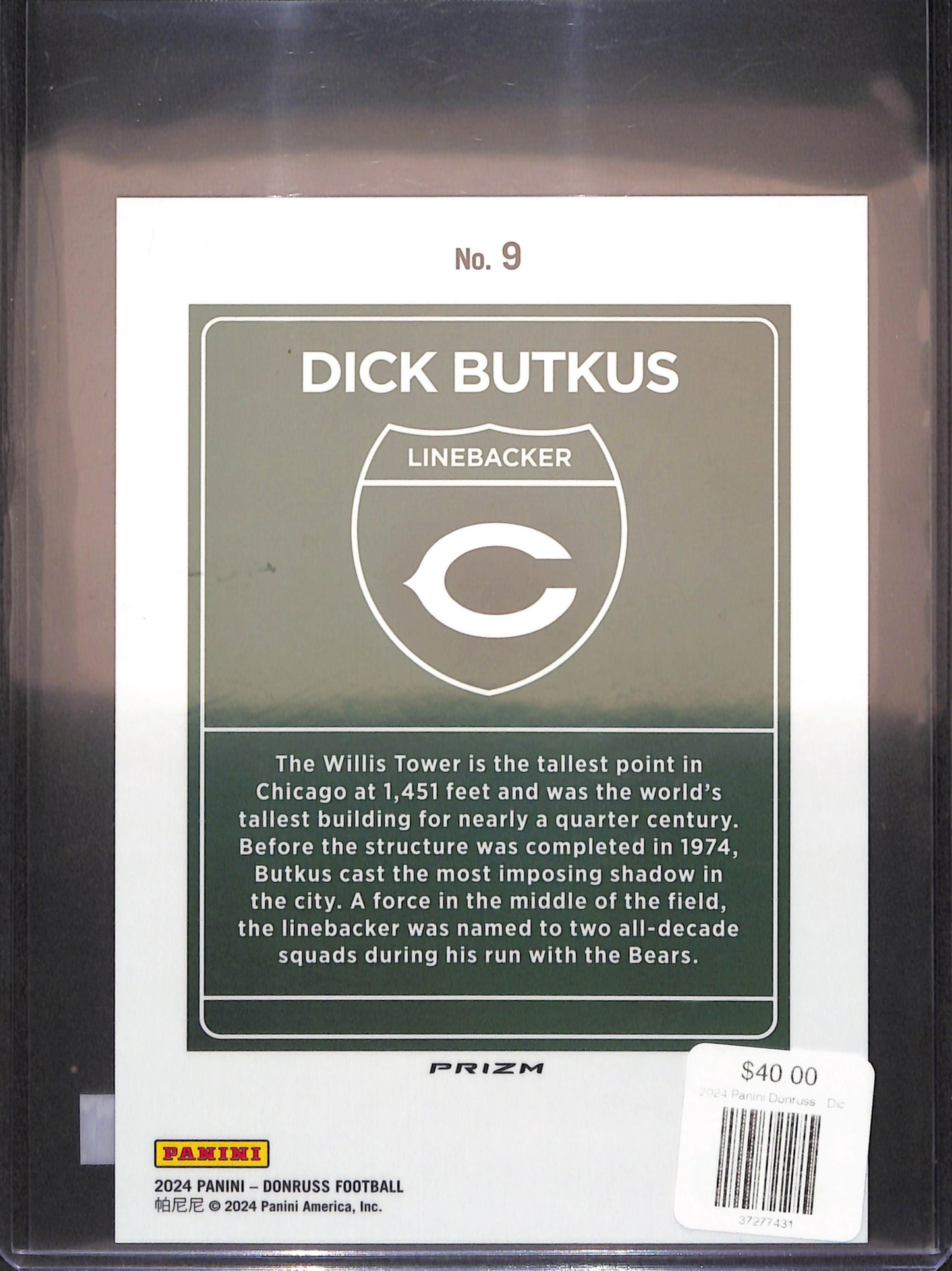 2024 Panini Donruss - Dick Butkus - Downtown - Oversized - Chicago Bears - Football - #9