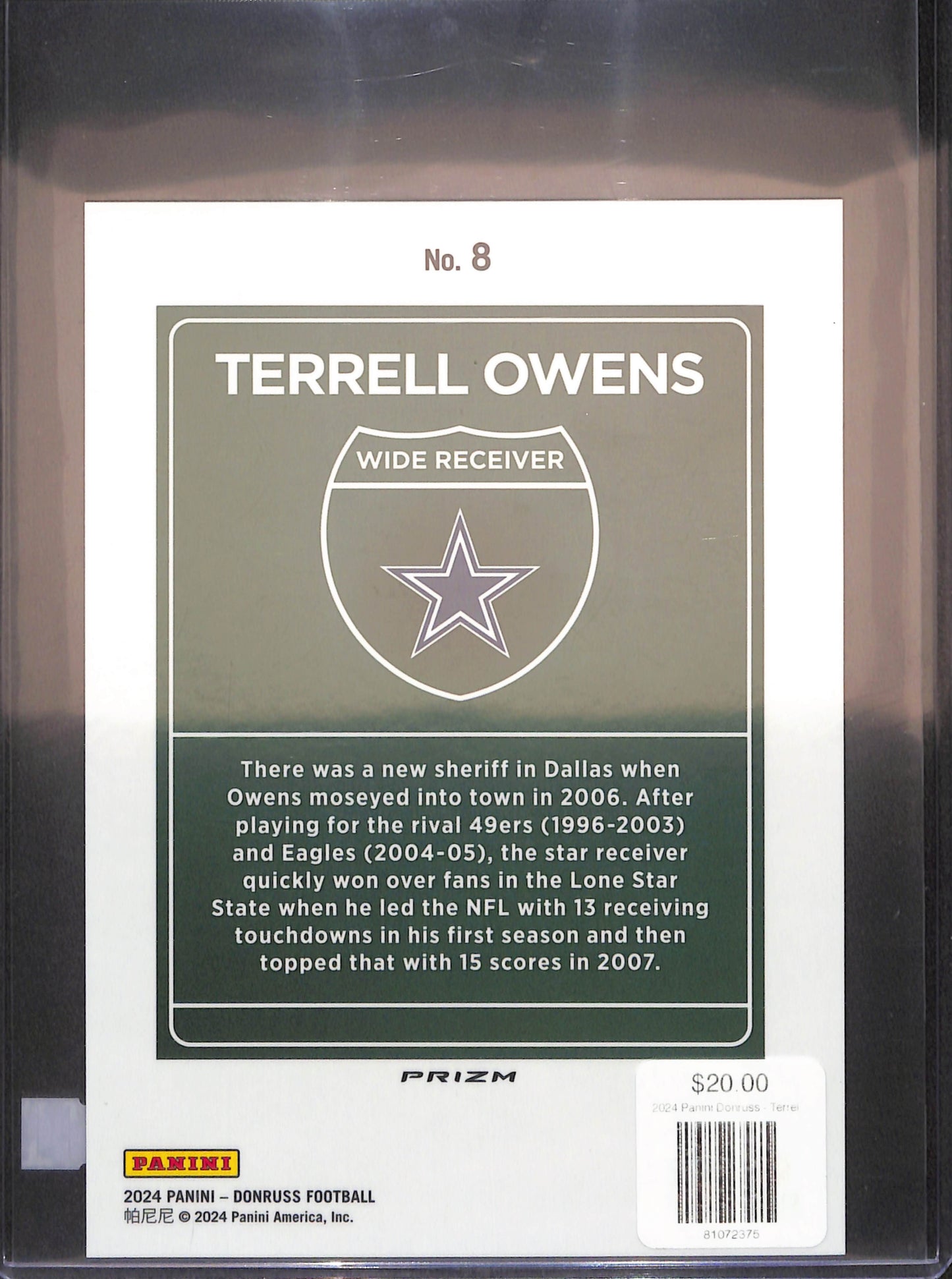 2024 Panini Donruss - Terrell Owens - Downtown - Oversized - Dallas Cowboys - Football - #8