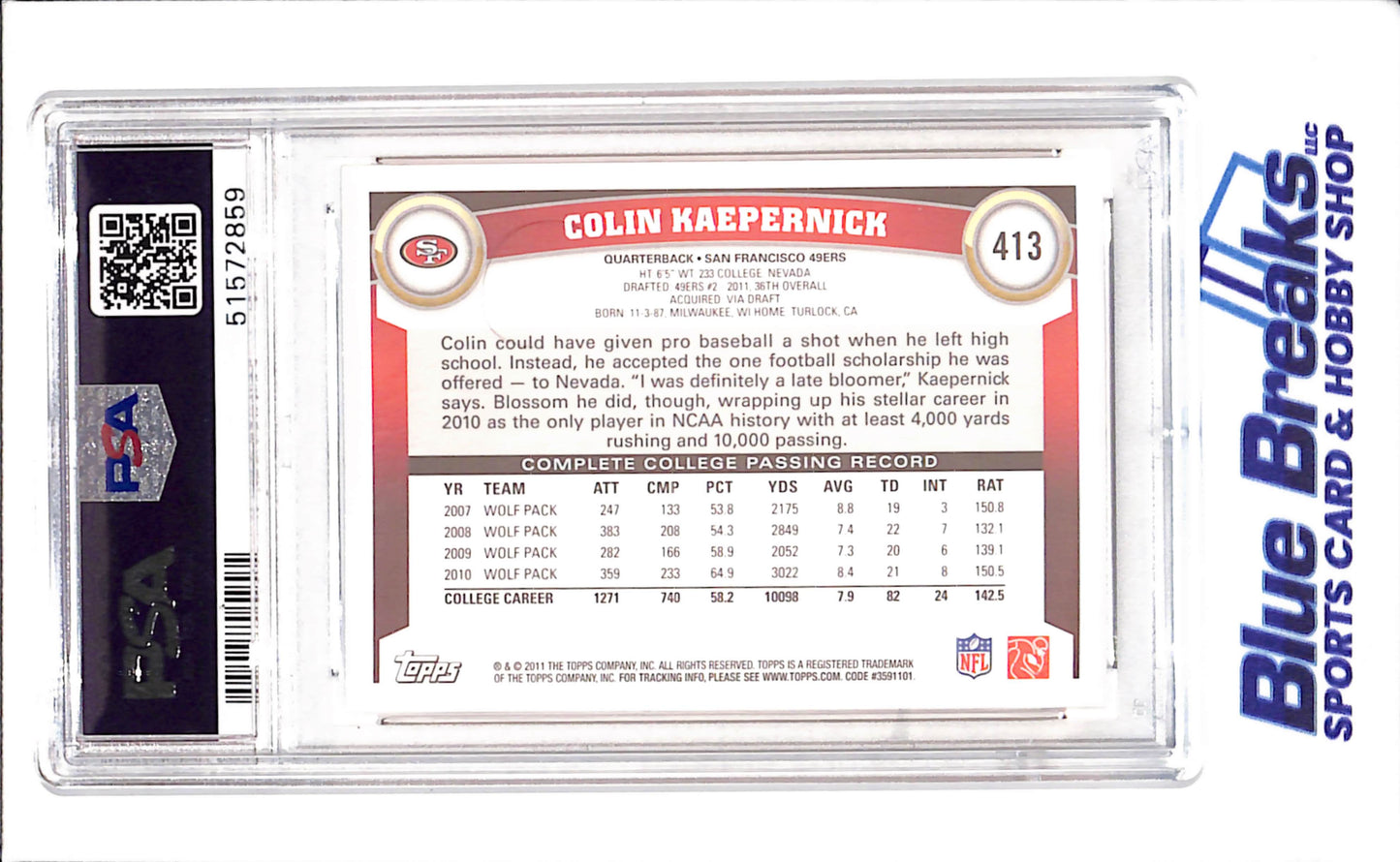 2011 Topps - Colin Kaepernick - Passing - RC - PSA 9 - San Francisco 49ers - Football - #413