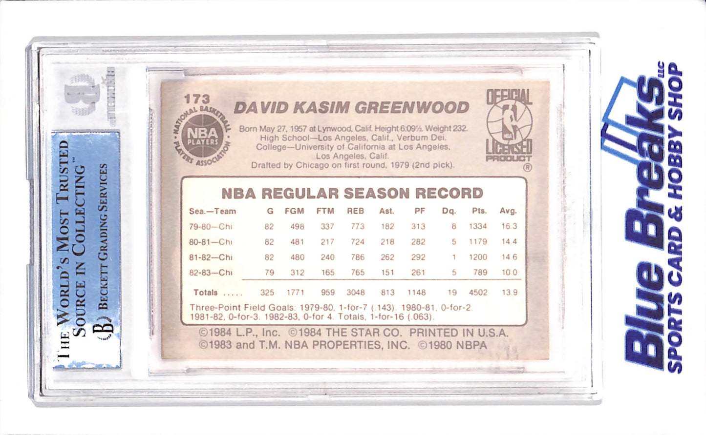 1983-84 STAR - David Greenwood - Beckett Authentic Altered - Chicago Bulls - Basketball - #173 - Drop