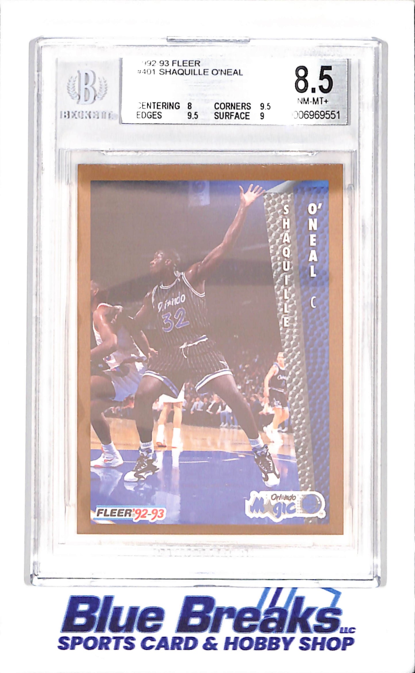 1992-93 Fleer - Shaquille O'Neille - RC - Beckett 8.5 - Orland Magic - Basketball - #401