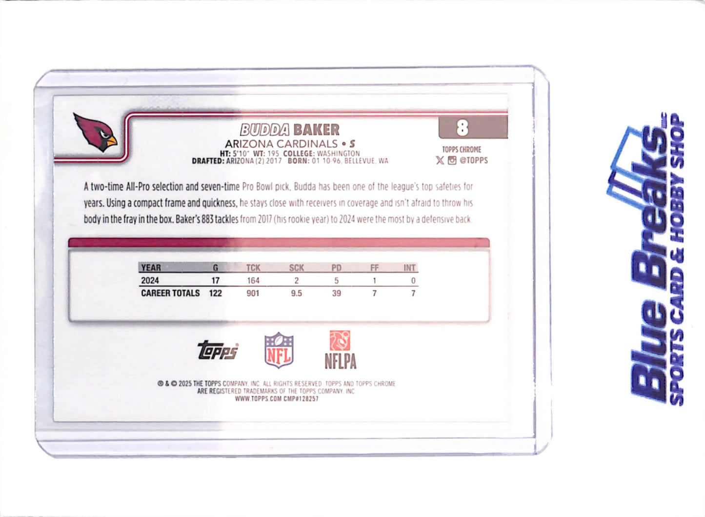 2025 Topps Chrome - Budda Baker - Purple Leather - 15/75 - Arizona Cardinals - Football - #8