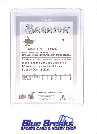 2024-25 Upper Deck Extended Series - Macklin Celebrini - Beehive - Rookie - San Jose Sharks - Hockey - #BH-24
