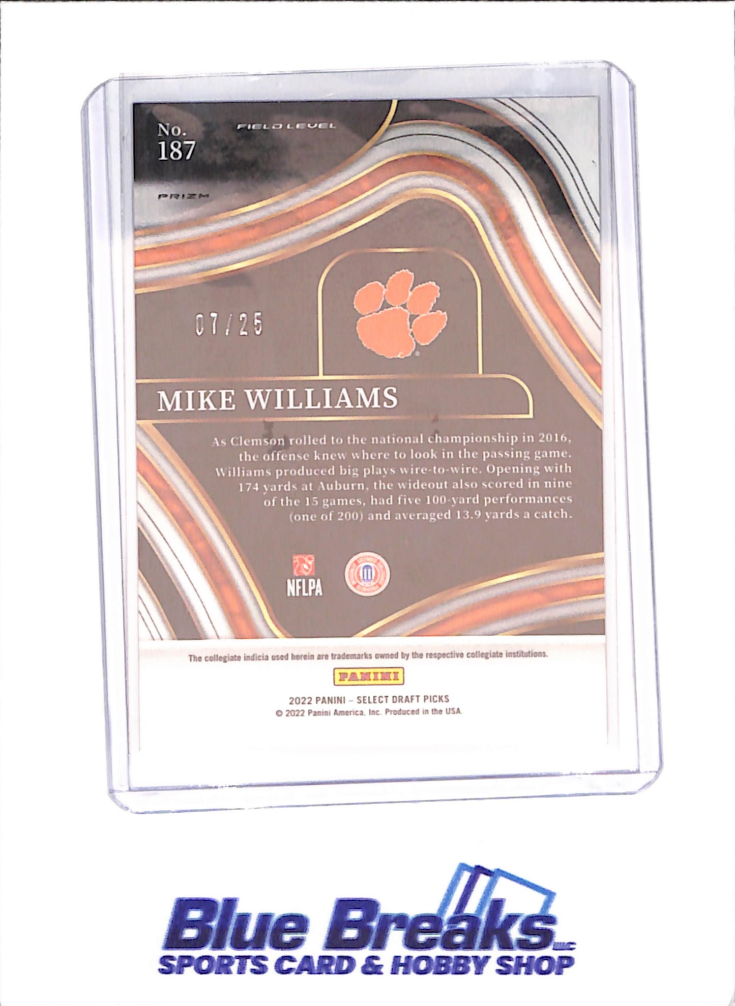 2022 Panini Select Draft Picks - Mike Williams - Field level - Tie Dye - 7/25 - Clemson Tigers - Football - #187