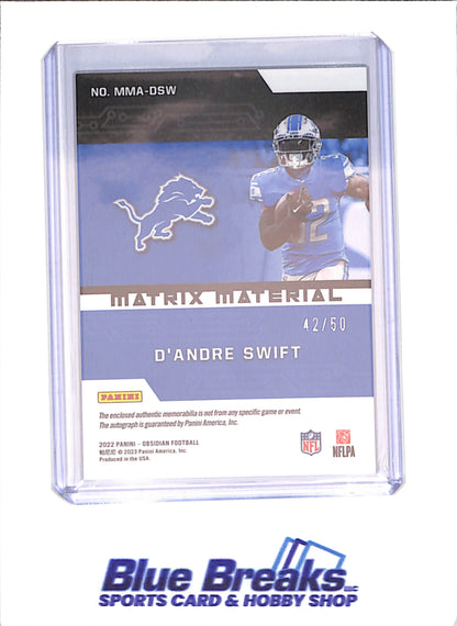 2022 Panini Obsidian - D'Andre Swift - Green Matrix Material - Autograph Relic - 42/50 - Detroit Lions - Football - #MMA-DSW