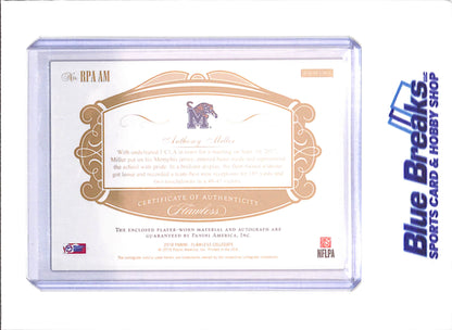 2018 Panini Flawless Collegiate -  Anthony Miller - Relic - Autograph - 9/20 - University of Memphis - Football - #RPA AAM