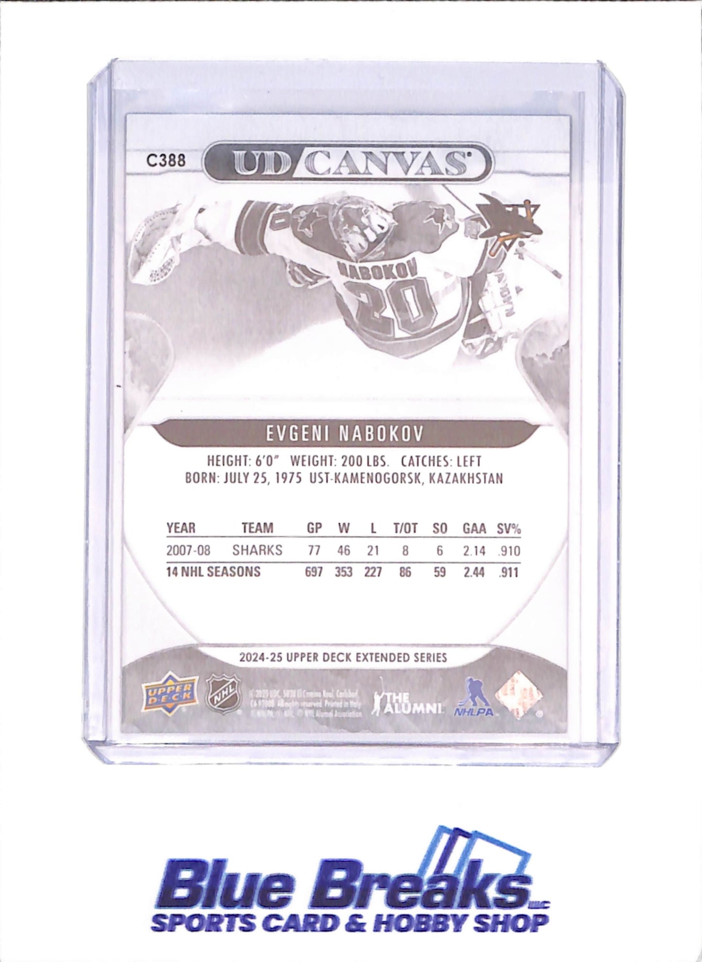 2024-25 Upper Deck Extended Series - Eveni Nabokov - UD Canvas Black - San Jose Sharks - Hockey - #C388