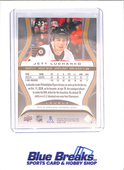 2024-25 Upper Deck Extended Series - Jett Luchanko - Trilogy - Rookie Premieres Gold - 7/499 - #T-32