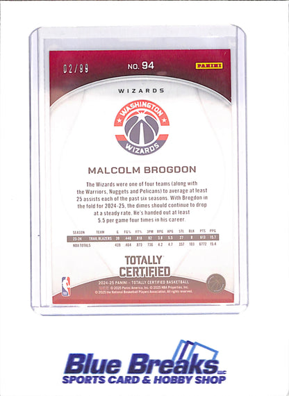2024-25 Panini Totally Certified - Malcolm Bronson - Green Mirror - 2/99 - Washington Wizards - Basketball - #94