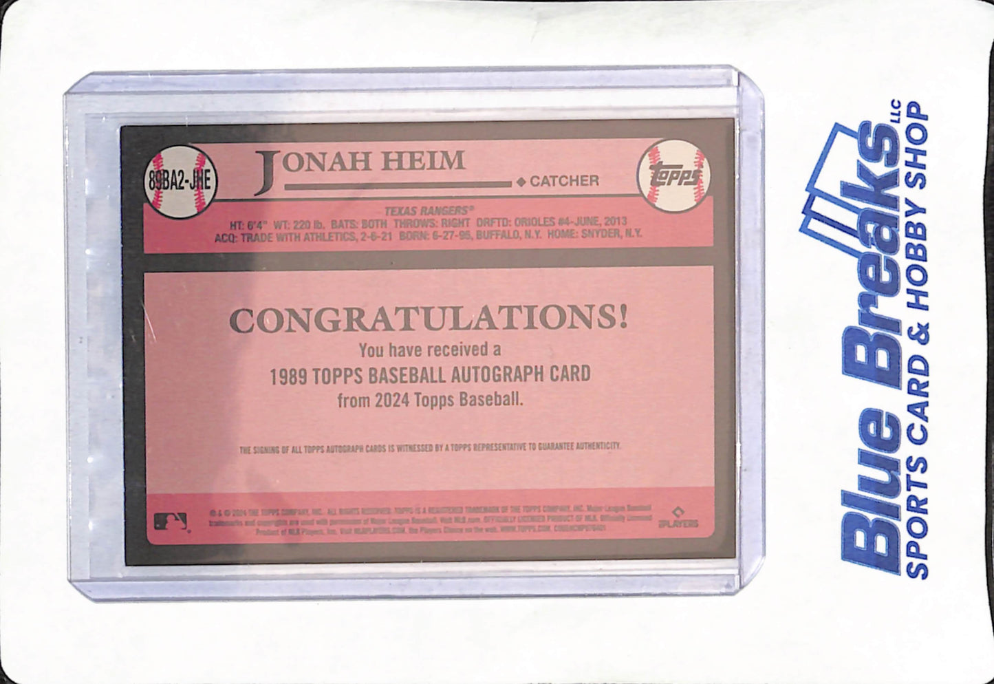 2024 Topps - Jonah Heim - 35th Anniversary Autograph - Texas Rangers - Baseball - #89BA2-JHE