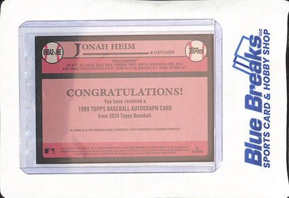 2024 Topps - Jonah Heim - 35th Anniversary Autograph - Texas Rangers - Baseball - #89BA2-JHE