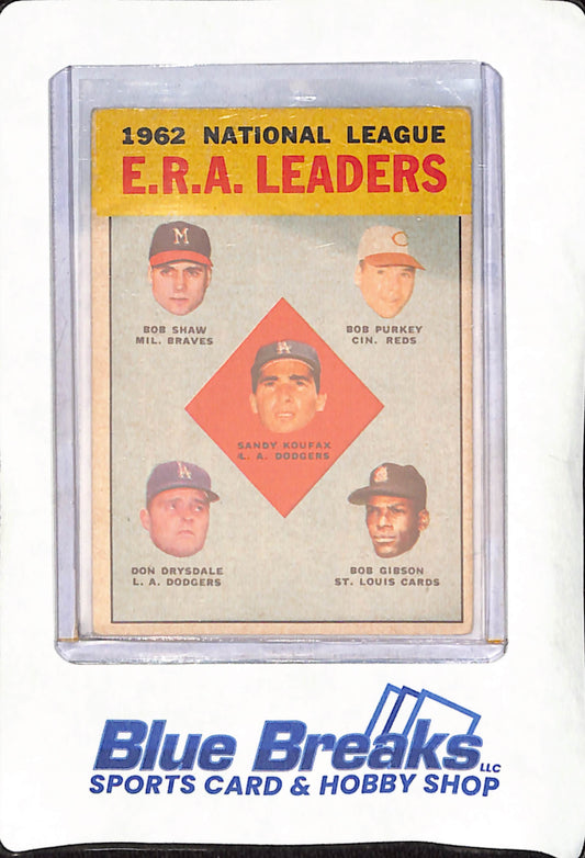 1963 Topps - Sandy Koufax - Bob Shaw - Bob Purkey - Bob Gibson - Don Drysdale - 1962 National League ERA Leaders - Baseball - #5