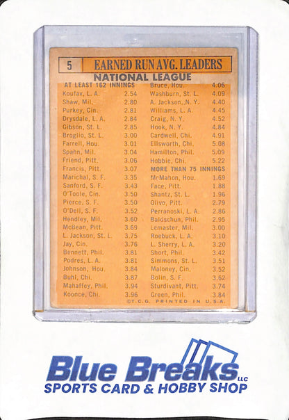 1963 Topps - Sandy Koufax - Bob Shaw - Bob Purkey - Bob Gibson - Don Drysdale - 1962 National League ERA Leaders - Baseball - #5