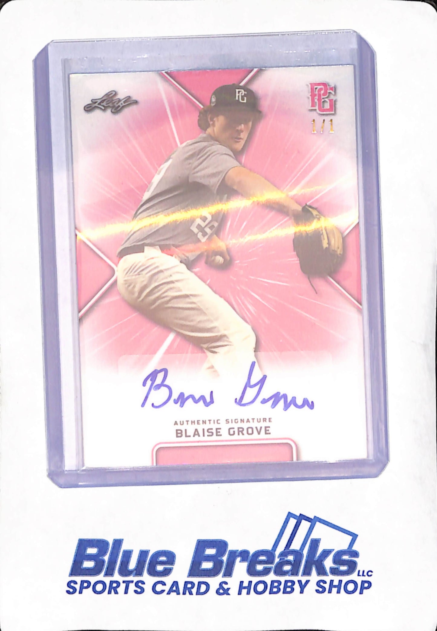 2021 Leaf - Pink - Perfect Game - National Showcase - Blaise Grove - auto - 1/1 - #BA-BG1 - Baseball