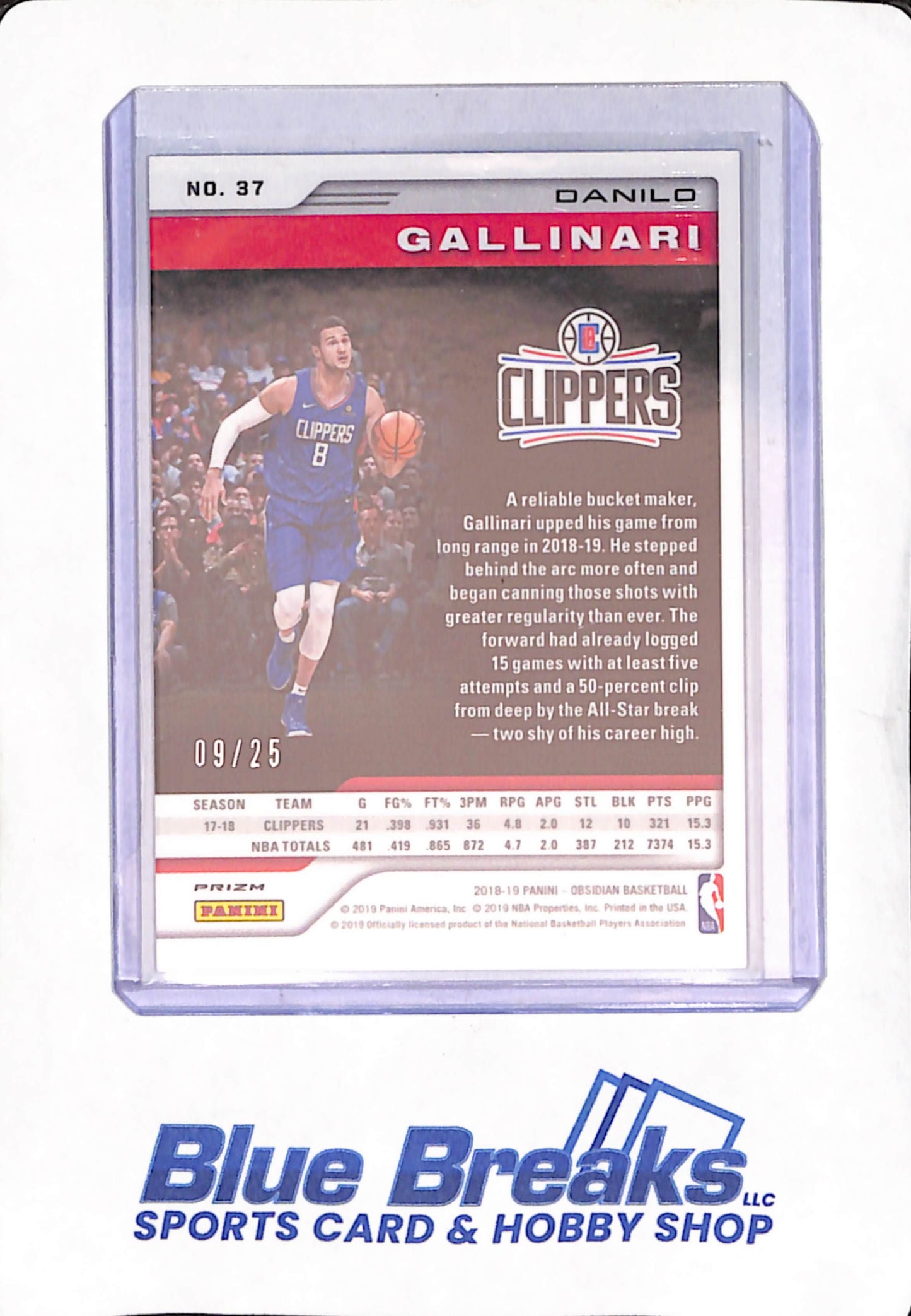 2018-19 Panini Obsidian - orange - Danilo Gallinari -09/25 - #37 - Clippers - Basketball
