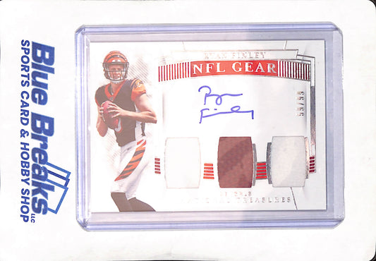 2019 Panini National Treasures - NFL Gear - Ryan Finley - Triple Relic - Auto - 59/99 - #RST-RF - Bengals - Football