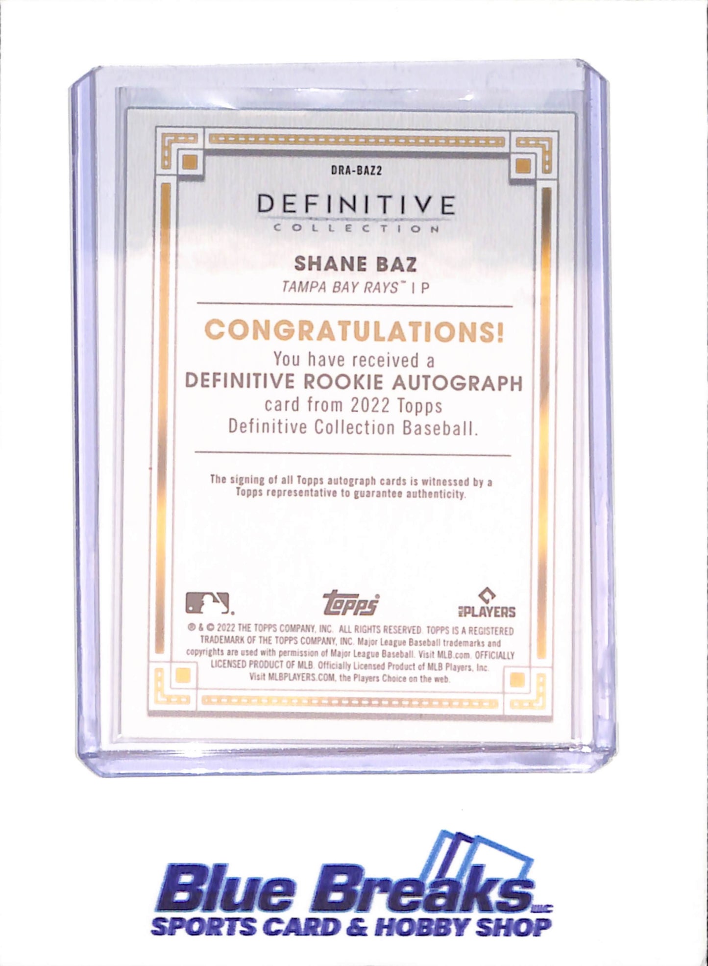 2022 Topps Definitive Collection - Shane Baz - Autograph - 22/25 - Tampa Bay Rays - Baseball - #DRA-BAZ2