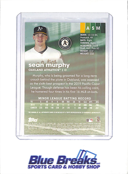 2020 Topps Stadium Club - Sean Murphy - Autograph - RC - Oakland Athletics - Baseball - #ASM