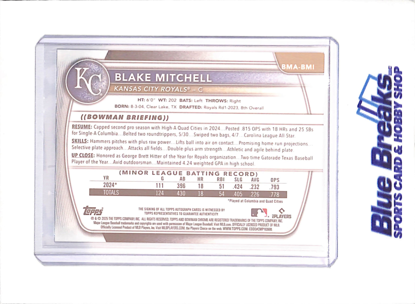 2025 Bowman Chrome - Blake Mitchell - Mojo Autograph - Kansas City Royals - Baseball - #BMA-BMI