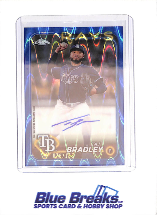 2024 Topps Chrome - Taj Bradley - Autograph - 76/150 - Blue Wave - Tampa Bay Rays - Baseball - #AC-TBY -Drop