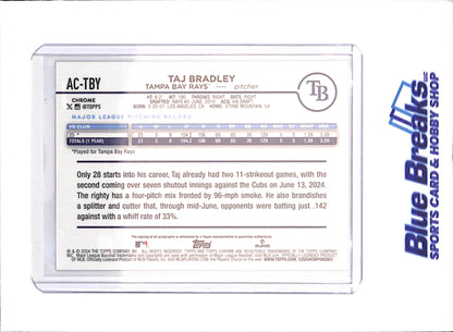 2024 Topps Chrome - Taj Bradley - Autograph - 76/150 - Blue Wave - Tampa Bay Rays - Baseball - #AC-TBY