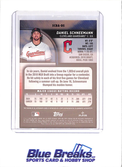 2025 Topps Stadium Club - Daniel Schneemann - Autograph - RC - Cleveland Guardians - Baseball - #SCBA-DS