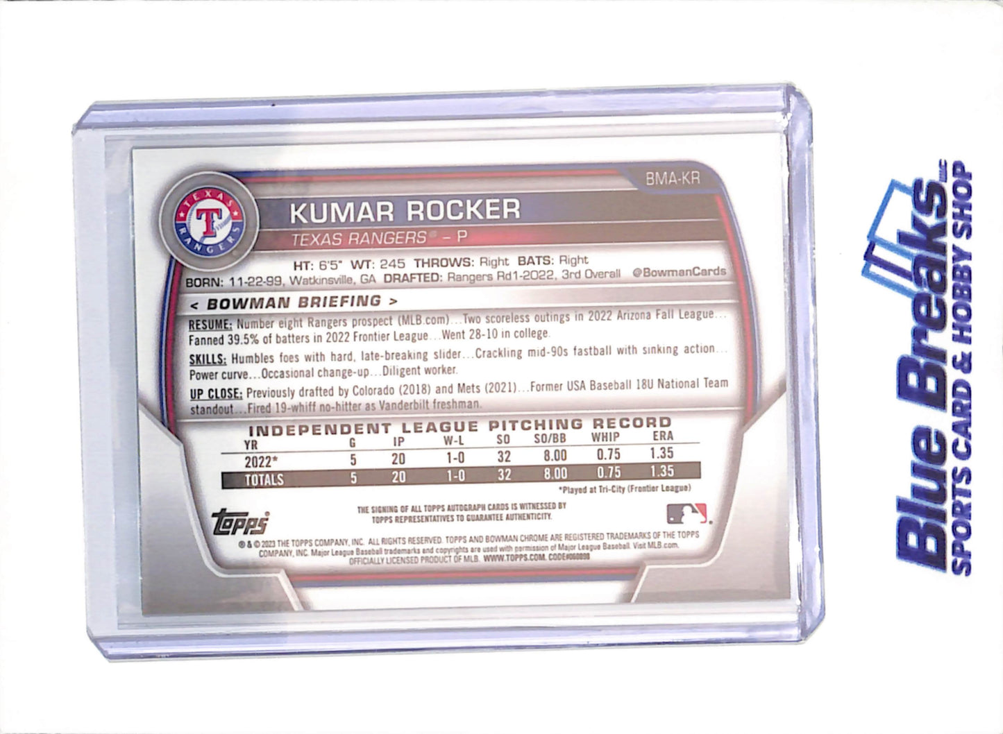 2025 Bowman Chrome - Kumar Rocker - Green Mojo Autograph - 90/99 - Texas Rangers - Baseball - #BMA-KR