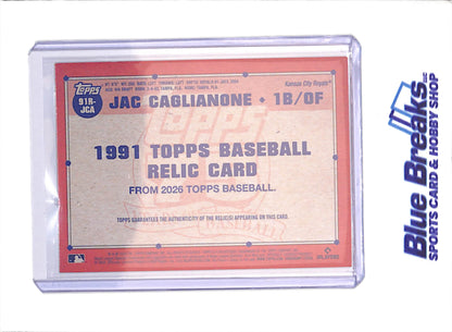 2026 Topps Series One - Jac Caglianone - Relic - RC - Kansas City Royals - Baseball - #91R-JCA
