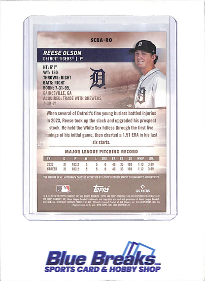 2024 Topps Stadium Club - Reese Olson - Autograph - RC - Detroit Tigers - Baseball - #SCBA-RO