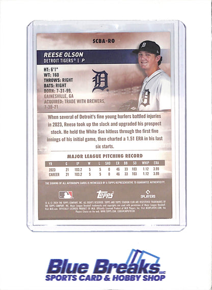 2024 Topps Stadium Club - Reese Olson - Autograph - RC - Detroit Tigers - Baseball - #SCBA-RO
