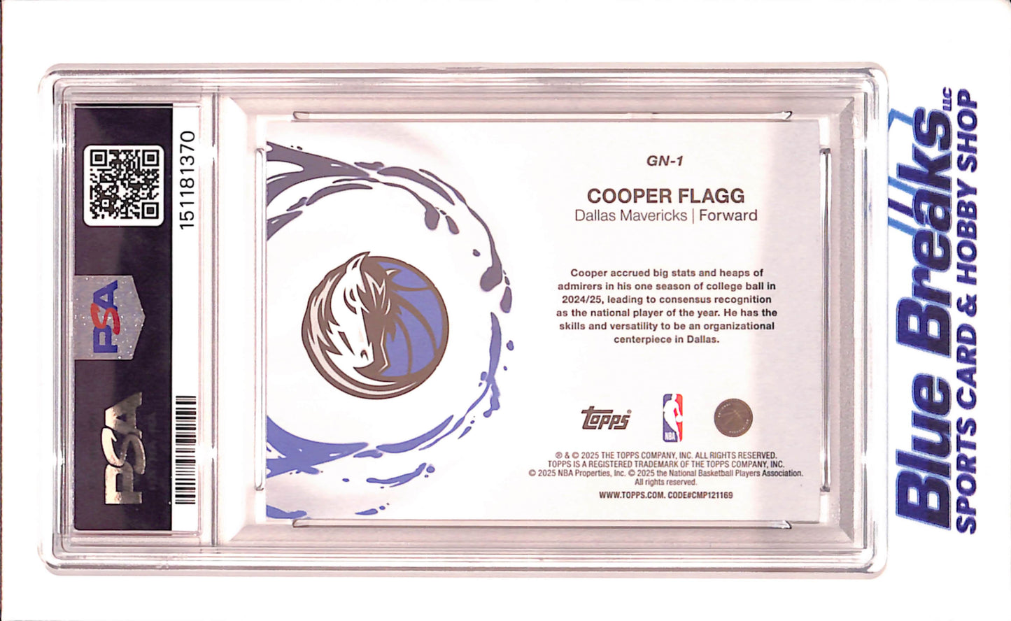 2025 Topps - Cooper Flagg - Generation Now - RC - PSA 8 - Dallas Mavericks - Basketball - #GN-1 - Drop