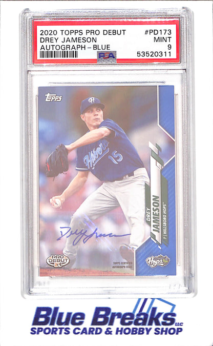 2020 Topps - Pro Debut - blue - Drey Jameson - auto - 024/150 - #PD-173 - PSA 9 - baseball - Hillsboro Hops - Diamondbacks