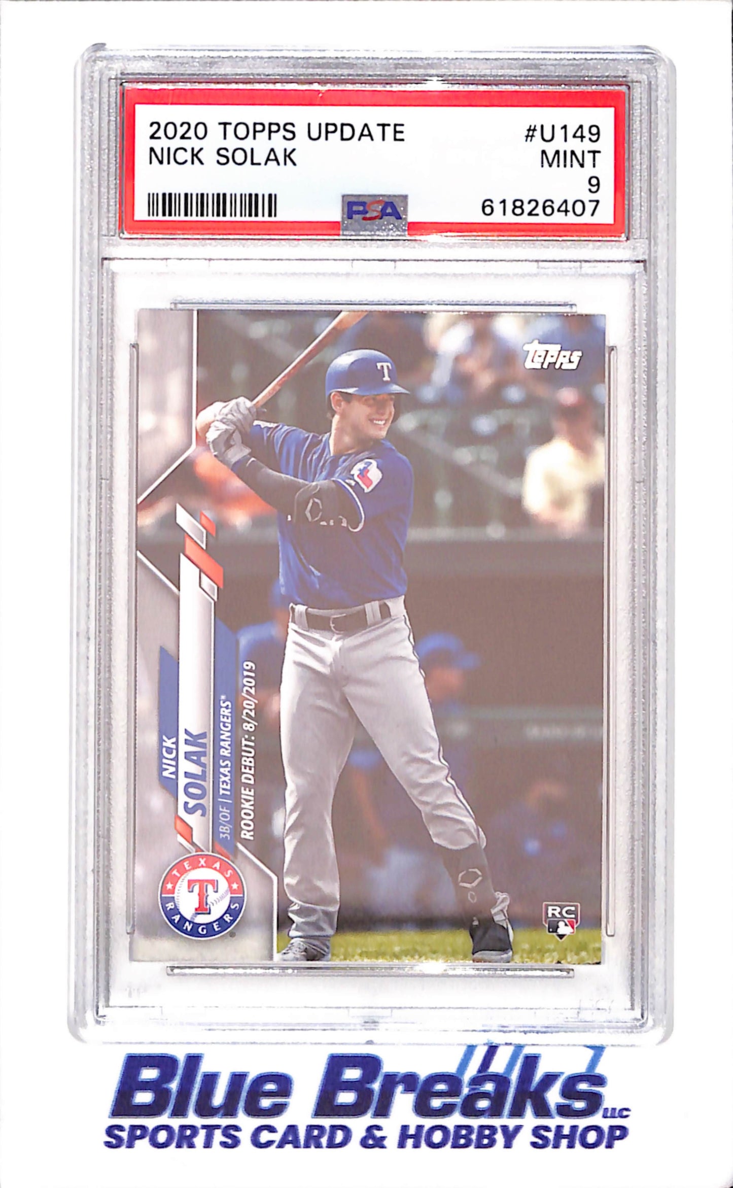 2020 Topps - Update - Nick Solak - RC - #U-149 - PSA 9 - baseball - Rangers