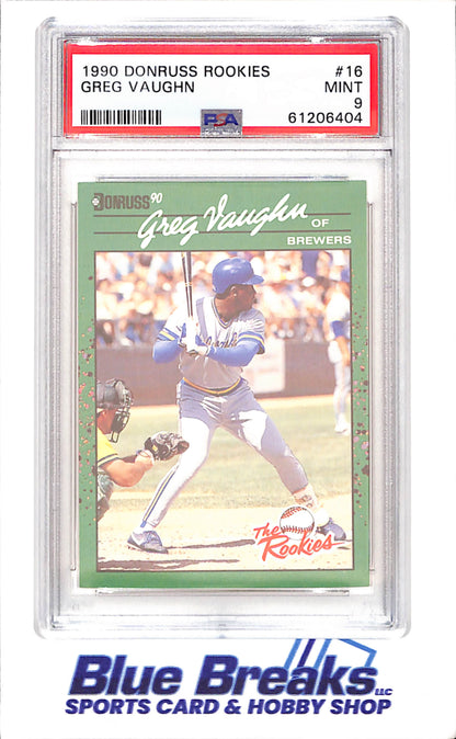 1990 Donruss - Rookies - Greg Vaughn - #16 - PSA 9 - baseball - Brewers