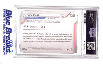2020 Topps - Update - Nick Solak - RC - #U-149 - PSA 9 - baseball - Rangers