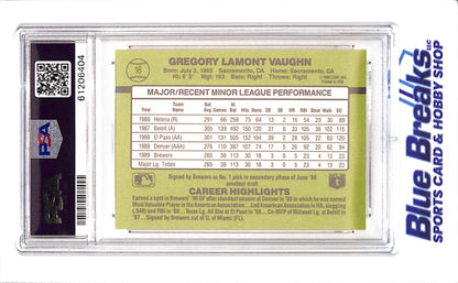 1990 Donruss - Rookies - Greg Vaughn - #16 - PSA 9 - baseball - Brewers