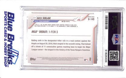 2020 Topps - Update - Nick Solak - RC - #U-149 - PSA 9 - baseball - Rangers
