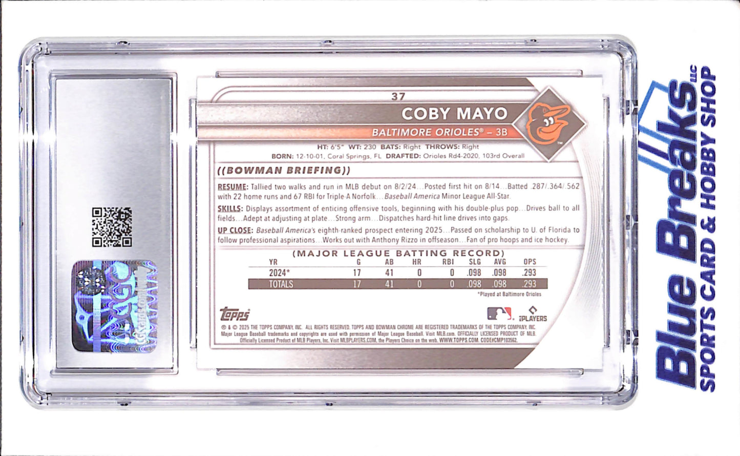 2025 Bowman - Mega Box - Coby Mayo - RC - #37 - CGC 9.5 - baseball - Orioles