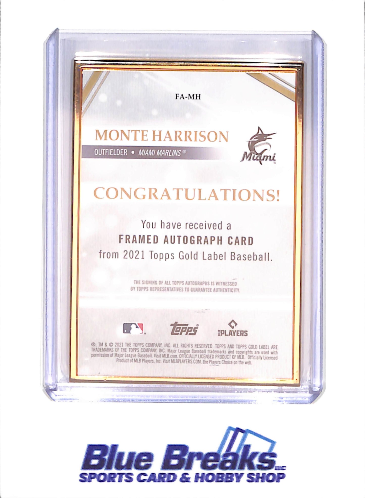 2021 Topps Gold Label - Monte Harrison - Autograph - RC - Miami Marlins - Baseball - #FA-MH